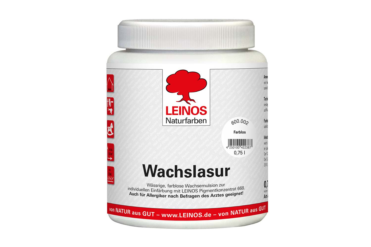 Leinos Wachslasur auf Wasserbasis 600 Farblos