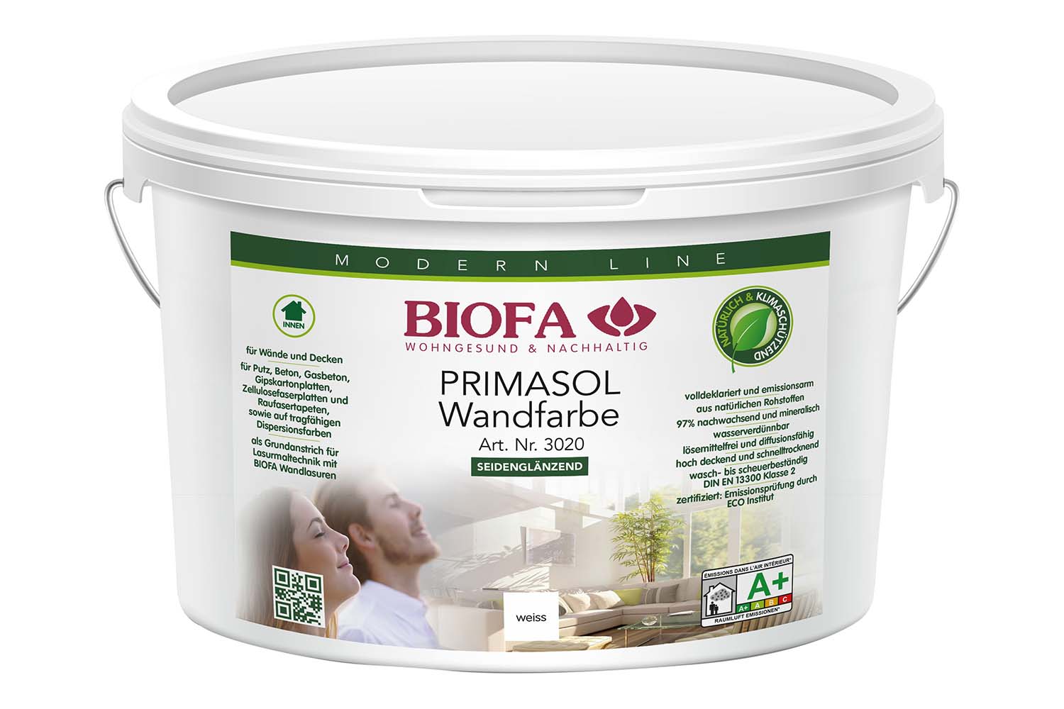 Biofa PRIMASOL Wandfarbe seidenglänzend, weiß